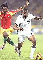 DOUBTFUL:  Andre Dede Ayew (R) in action for Ghana senior team during the African Nations Cup held in Ghana.