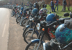 NOT ON STRIKE:  Motorcyclists parked their bikes in order to take part in the final Communal cleaning exercise of 2008.