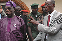 UN Special envoy on the Congo crisis, Olusegun Obasanjo (L) with Gen. Laurent Nkunda of CNDP after talks.