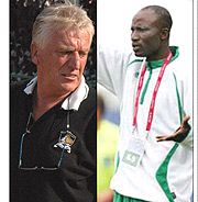 L-R: APR coach: Rene Feller, Under fire Nigeriau2019s coach: Ladan Bosso.