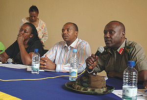 Maj.Gen. Fred Ibingira speaks at the KCC Security meeting Yesterday. (Photo/ J. Mbanda)