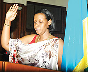 Oda Gasinzigwa Chief Gender Monitor taking the oath (Photo G Barya)