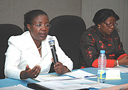 Mujawamariya speaks during a talk show at Telecom House. Left is the UNFPA Resident Representative Therese Zeba. (Photo/ J Mbanda).