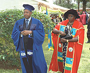 Education Minister Daphrose Gahakwa and KHI Rector Dr Desire Ndushabandi at last yearu2019s KHI graduation ceremony. (File Photo)