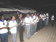 Students of SFB reading out the fifteen messages of hope during the schoolu2019s night of vigil on Friday. (Photo/ C.Kwizera)