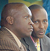 Eric Kalisa (r) chats with sports minister Joseph Habineza during this yearu2019s Zone V basketball championships. He is the new Ferwaba boss (Photo / G. Barya).