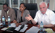 Rwanda Development Board CEO Joe Ritchie (R) Rosemary Mbabazi (C) and Principle Deputy CEO George Mulamula at the Press conference yesterday (Photo / J Mbanda)