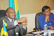 Local Government Minister Protais Musoni, invites questions from the audience at the MINALOC accountability day on Tuesday. (Photo J Mbanda)