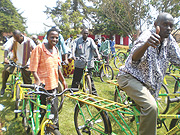 Rukara Community Health Workers testing and enjoying their new cargo bikes.