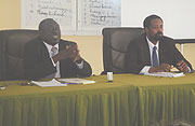 Justice Minister Tharcisse Karugarama talks to canadian educators yesterday.