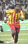 El Merreikhu2019s Idahor celebrates one of his goals gainst TP Mazembe on Thursday night. (Photo: M. Ayuro)