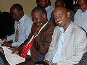 Bugesera Mayor Gaspard Musonera (R) and other Mayors during a recent function.