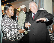 Museminali and the Egyptian Ambassador to Rwanda, Ahmed Ramy, chat during celebrations to mark the Egyptian National day on Thursday. (Photo J Mbanda)