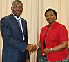 THANK YOU: Bunmi Makinwa shakes hands with Minister of Foreign Affairs Rosemary Museminali after their meeting.