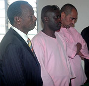 Munyanganizi Bikoro, Jean Bosco Bavakure and Luis Duenas Herrera in court during their hearing on first instance. (Photo/ J Mbanda)