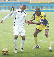 Labama Bokota (seen here playing against Musanze in the pre-season) was the match winner for APR in their league opener against Police yesterday. APR won the contest 3-2.