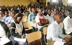 Ngoma sector leaders disussing the cows re-distribution exercise. (Photo: S. Rwembeho)