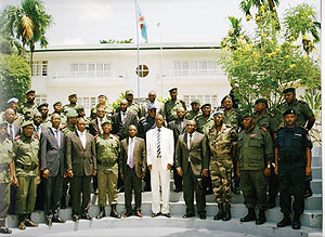 Military chiefs and their delegations in a group during their meeting in Matadi