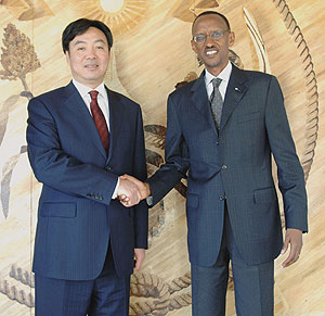 President Kagame with visiting Chinese envoy, Zhai Jun, yesterday (Photo  Urugwiro Village)