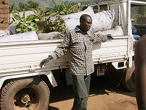 Caught in action, Yussuf Nsengimana and many others still at large are accused of destroying the few trees remaining to burn chacoal. (Photo: S. Rwembeho)