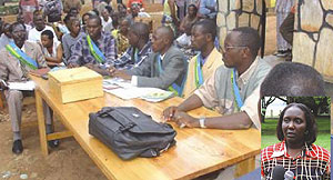 A Gacaca court in session. Such a court sentenced Joseph Ntawangundi to 19 years in jail. (Inset) Domitille Mukantaganzwa, the Executive Secretary of National Service of Gacaca Courts (SNJG)