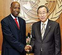 Secretary General, Ban Ki-moon receives  Joseph Mutaboba shortly after being appointed as  UN Special Envoy to Guinea-Bissau. (UN Photo )