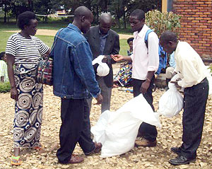 Some of the farmers receive the seeds and fertilisers last week (Photo S Nkurunziza)