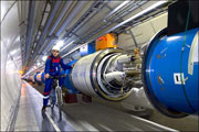 Part of the 27km tunnel housing the particle accelerator.  Image courtesy BBC.co.uk.