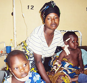 INJURED: Niyonsaba and her children at Nyagatare Hospital. (Photo/ D.Ngabonziza)