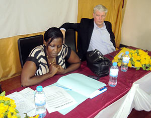 Jacqueline Bakamurera explaining to the trainees  some guidelines  as an instructor listens.(photo / S. Rwembeho)