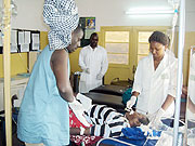 Medics attend to one of the criticaly injured at Kabgayi Hospital yesterday. 