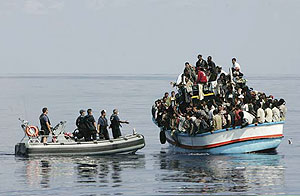 Illegal immigrants caught by the Italian coastguard.