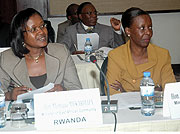 Ministers Monique Mukaruriza of East African Community and Louise Mushikiwabo of Foreign Affairs during the meeting. (Photo/ F.Goodman)