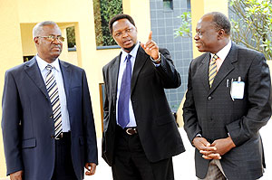 The Minister of Defence Gen. Marcel Gatsinzi with EAC Deputy Sec. Gen. Jean Claude Nsengiyumva and Maj. Gen. Dr. S. Salim of the General Military Hospital of Tanzania at the meeting of EAC Armed forces on HIV. (Photo J. Mbanda)