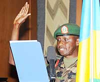 Lt Gen.  Ceasar Kayizari taking oath yesterday.