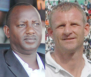 L-R : DISMISSED RUMOURS: APR president Brig. Gen. Alex Kagame ; STILL AWAY: APR coach Erik Paske