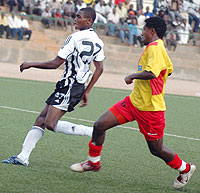 Sebabani (L) in action against Ethiopiau2019s St. George. The striker netted his first senior hat-trick yesterday. (File photo)