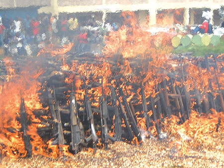 The illicit arms that were distroyed in Burundi during the launch of AU Year of Peace over the weekend. (Courtsey Photo)