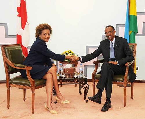 President Kagame and Michau00eblle Jean, the Governor General of Canada. (Photo Urugwiro Village)