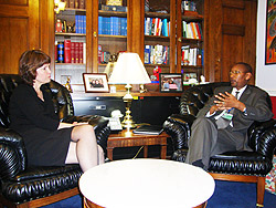 The Minister of Finance and Economic Planning, John Rwangombwa (R) with Congtesswoman Betty McCollum (Courtesy Photo)