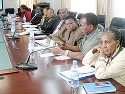 Delegation leader Bertha Semu-Somi and her team listen to Robert Masozera during their meeting at the Ministry of Foreign Affairs. (Photo: J. Karuhanga)