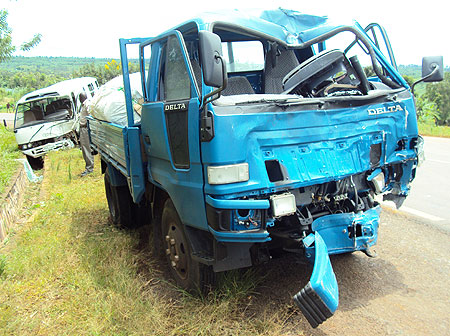 The wreckages of the two vehicles which were involved in the accident. (Photo S. Rwembeho).