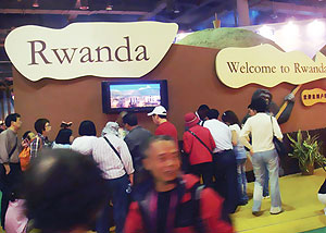 Visitors streaming in and out of Rwandan Stall at the Shanghai World Expo 2010.