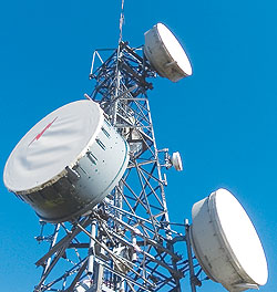 Telecom mast: Rwandatel switching from satellite connection.