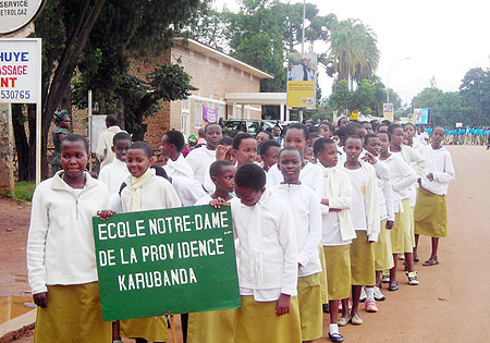 Some of the students who participated in the u2018march for womenu2019. (Photo: P. Ntambara)