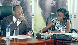 RDBu2019s CEO John Gara briefing the media yesterday. On hisleft is the head of Tourism and Conservation, Rica Rwigamba (Photo / F. Goodman)