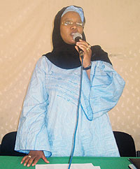 NEC Vice Chairperson, Fatu Harerimana, addressing the  election coordinators on Friday. (Photo S. Rwembeho)