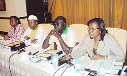 Ministers Monique Mukaruriza (R), Tharcisse Karugarama (2nd R), Musa Fazil Harerimana (2nd L) and National Human Rights boss Zainab Kayitesi during the retreat.