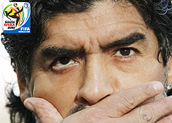 Argentinau2019s coach Diego Maradona could not believe his eyes as Germany put four past his side (Net photo)