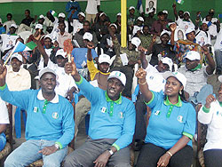 Minister Stanislas Kamanzi, Dr Ntawukuriryayo and his wife at their Musanze rally yesterday. Photo B Mukombozi